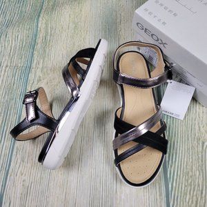 New GEOX hiver 4 black and lead leather strappy sandal